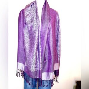 Reversible Plum and Lavender Pashmina-Style Shawl • Tonal Leopard Scarf Wrap